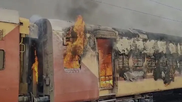 Major Fire Erupts from Stationary Train at Kazipet Railway Station; No Casualties Reported